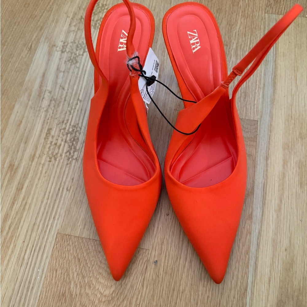 Zara fabric orange slingback.  NWT.